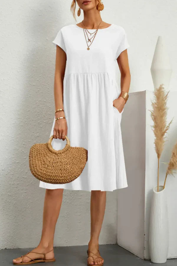 MELVARA™ – MONOTONE PATCHWORK CASUAL DRESS SHORT SLEEVES