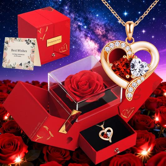 Romantic Heart Pendant Necklace in Rose Gift Box – Perfect Valentine’s Day Gift for Her