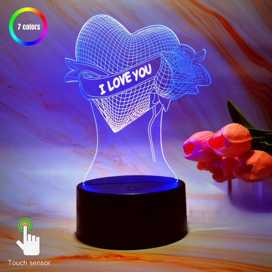 Enchanting 3D Rose Love Table Light – Romantic Valentine’s Gift with 7-Color LED Glow