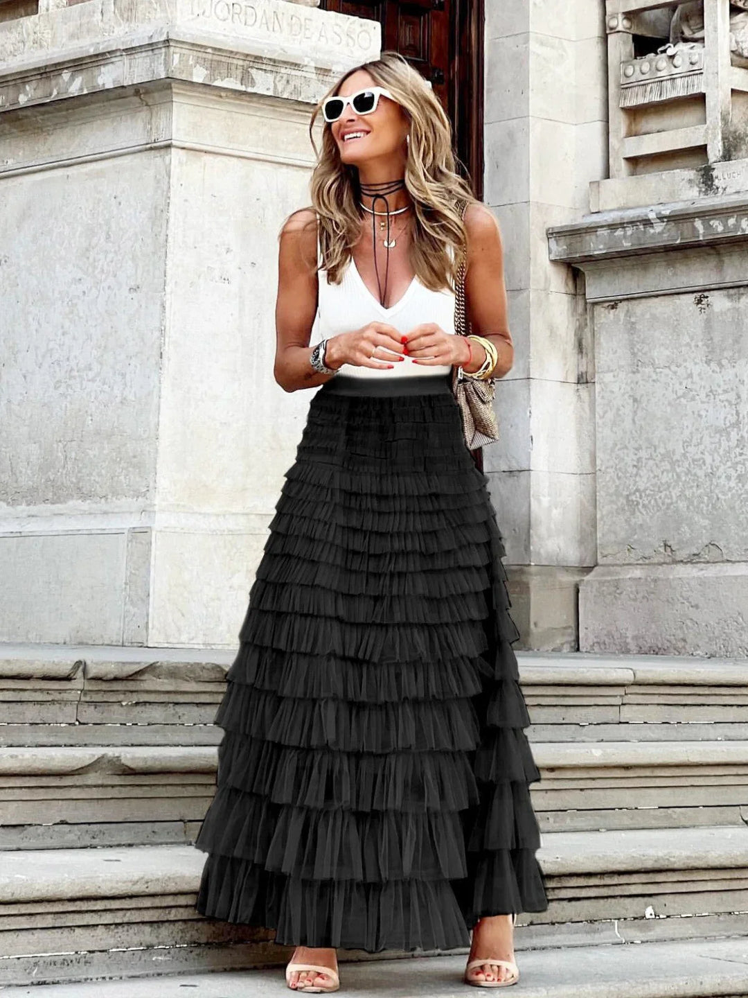 AURELLA™ TULLE RUFFLE MAXI SKIRT